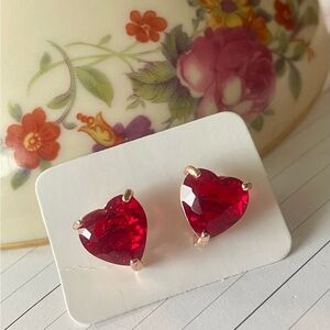 Heart-Shaped Red Stud Earrings